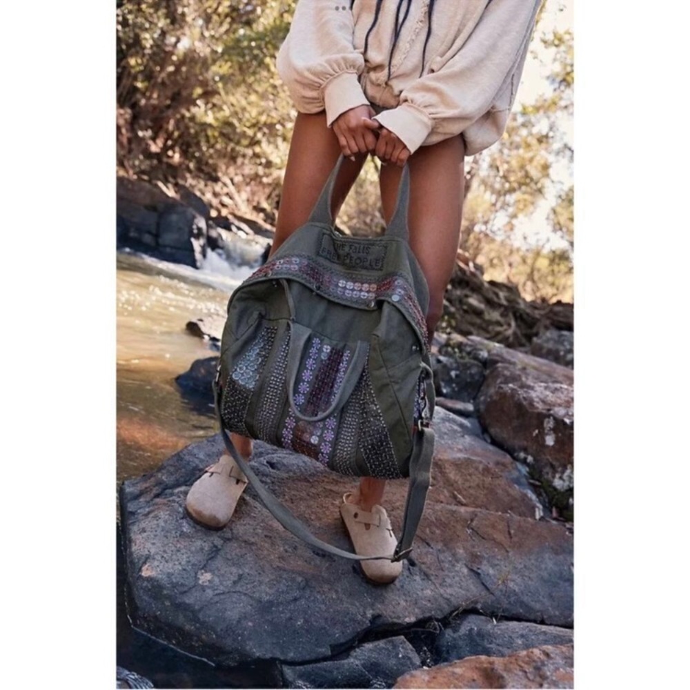 Free People x The Falls! Constellation Tote Bag In Olive NWOT! - Picture 11 of 14